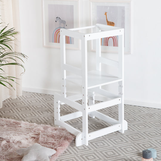 Learning Tower White, Safe Step Stool for Children, Ideal as Kitchen Helper, Load Capacity Up to 80 kg
