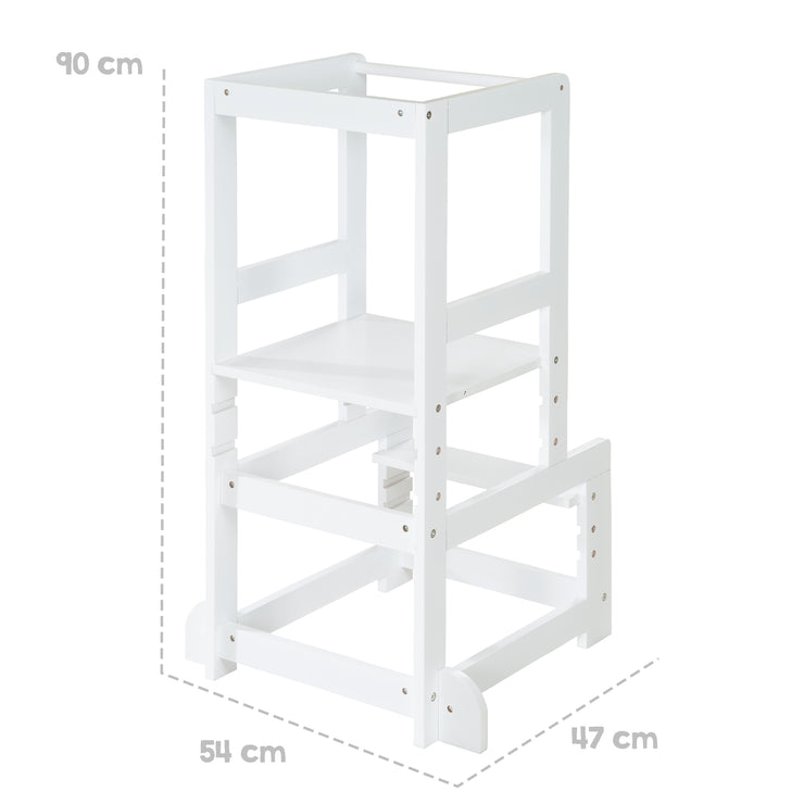 Torre de aprendizaje blanca, taburete seguro para niños, ideal como ayudante de cocina, hasta 80 kg