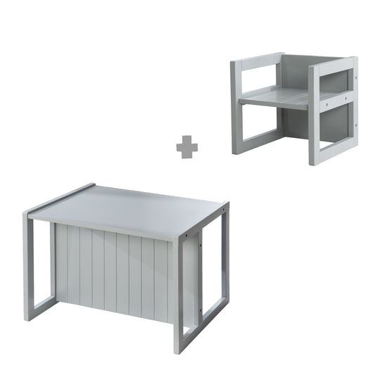 Grupo de asientos para niños en estilo casa de campo, taburetes + mesa, muebles giratorios en gris
