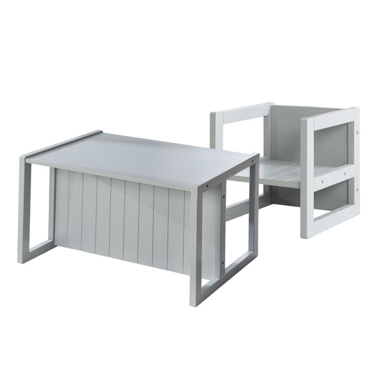 Grupo de asientos para niños en estilo casa de campo, taburetes + mesa, muebles giratorios en gris