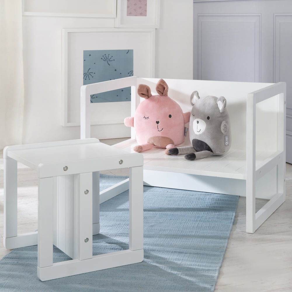 Ensemble table + tabouret pour enfants - Style maison de campagne - Sièges pivotants - Blanc
