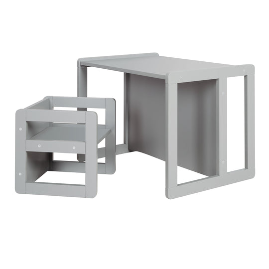 Ensemble de chaises pour enfants 3en1 - Tabouret réversible + table - Transformable - Taupe
