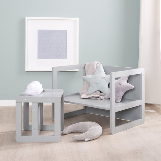 Ensemble de chaises pour enfants 3en1 - Tabouret réversible + table - Transformable - Taupe