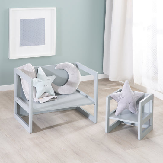Ensemble de chaises pour enfants 3en1 - Tabouret réversible + table - Transformable - Taupe