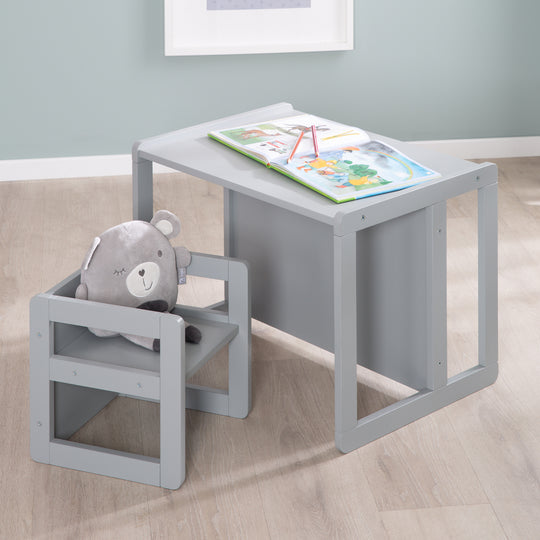 Ensemble de chaises pour enfants 3en1 - Tabouret réversible + table - Transformable - Taupe