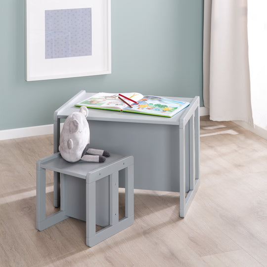 Ensemble de chaises pour enfants 3en1 - Tabouret réversible + table - Transformable - Taupe