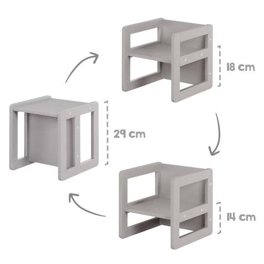 Ensemble de chaises pour enfants 3en1 - Tabouret réversible + table - Transformable - Taupe