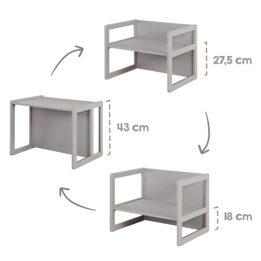 Ensemble de chaises pour enfants 3en1 - Tabouret réversible + table - Transformable - Taupe