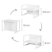 Set di sedute per bambini 3in1- Sgabello e tavolo reversibili - Bianco