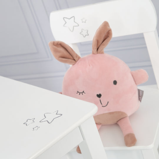 Dinette pour enfant 'Little Stars', 2 chaises et 1 table pour enfant, bois blanc laqué, avec étoiles