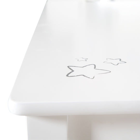 Dinette pour enfant 'Little Stars', 2 chaises et 1 table pour enfant, bois blanc laqué, avec étoiles
