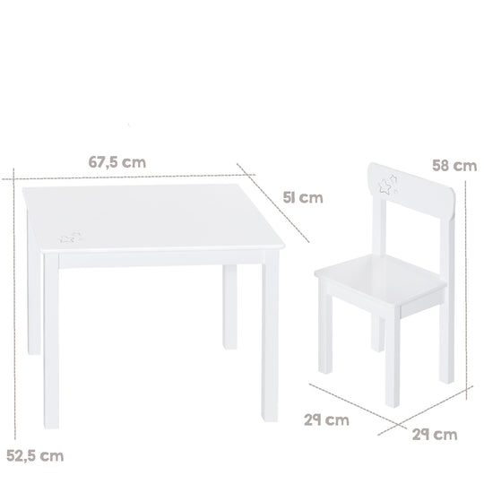 Dinette pour enfant 'Little Stars', 2 chaises et 1 table pour enfant, bois blanc laqué, avec étoiles