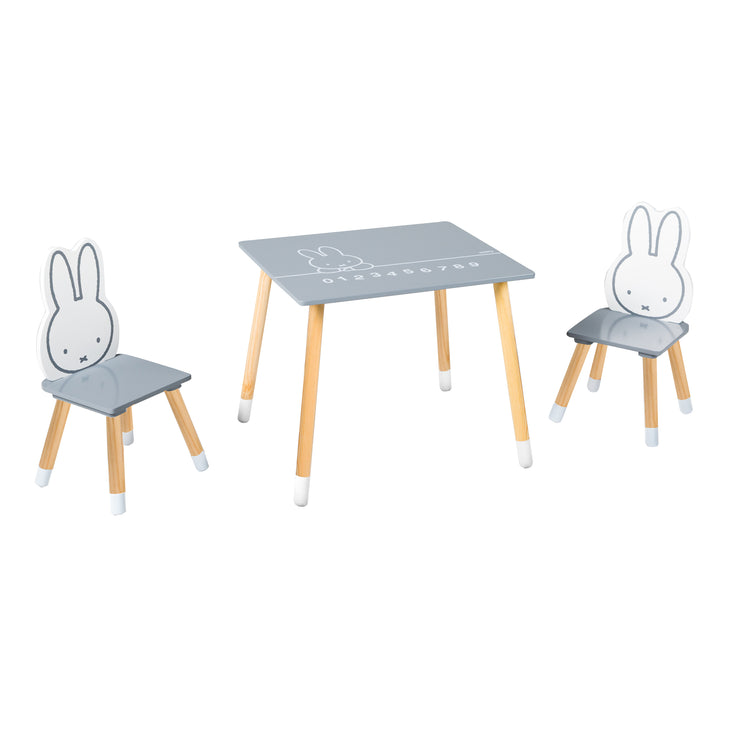 Kindersitzgruppe 'miffy®', 2 Kinderstühlen & 1 Tisch, Holz, dunkelgrau/ weiß lackiert