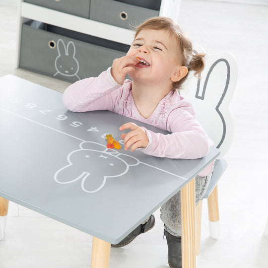 Kindersitzgruppe 'miffy®', 2 Kinderstühlen & 1 Tisch, Holz, dunkelgrau/ weiß lackiert