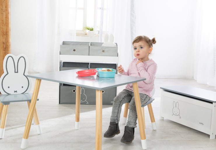 Children's seating group 'miffy®', 2 children's chairs & 1 table, wood, dark gray / white lacquered