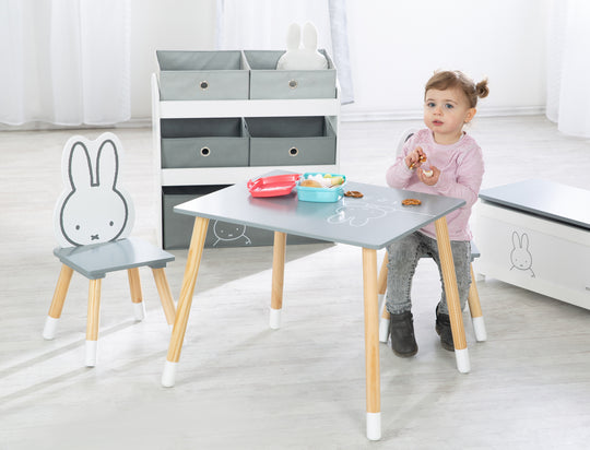 Kindersitzgruppe 'miffy®', 2 Kinderstühlen & 1 Tisch, Holz, dunkelgrau/ weiß lackiert