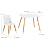 Child seat group, children's furniture set of 2 children's chairs & 1 table, wood, white lacquered