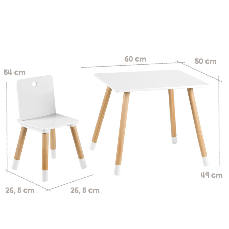 Ensemble de sièges, Set composé de 2 chaises et 1 table d'enfant, en bois blanc laqué