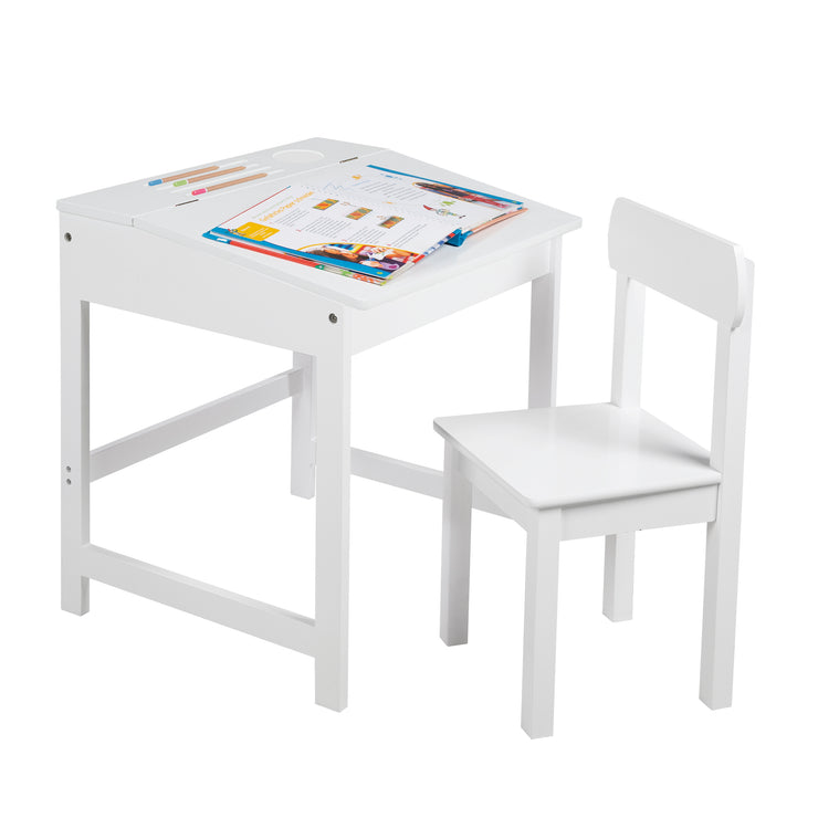 School Desk with Chair - Foldable Table with Damping Fittings - Milled Storage Grooves