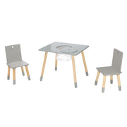 Children's seating group, set of chairs & table, grey lacquered wood, incl. storage net