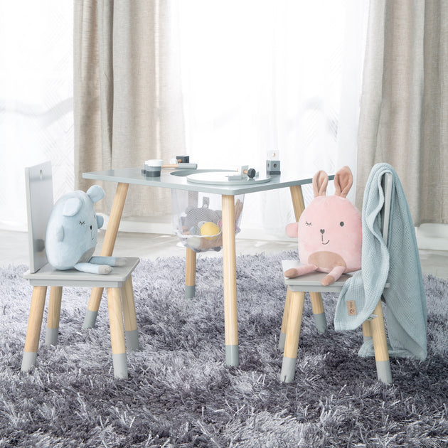 Kindersitzgruppe, Set aus Stühlen und Tisch, Holz grau lackiert, inkl. –  roba