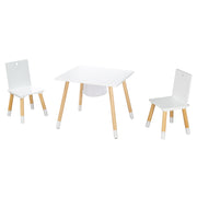 Ensemble de sièges pour enfants (chaises et table) - bois laqué blanc, avec filet de rangement