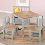 Set di sedute per bambini "Woody" - 2 Sedie e 1 Tavolo - Laccato grigio - Decorazione in legno