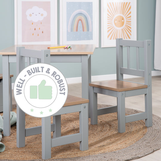 Ensemble de sièges 'Woody' - 2 chaises + table - Taupe laqué - Décor bois