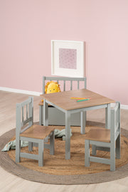 Set di sedute per bambini "Woody" - 2 Sedie e 1 Tavolo - Laccato grigio - Decorazione in legno
