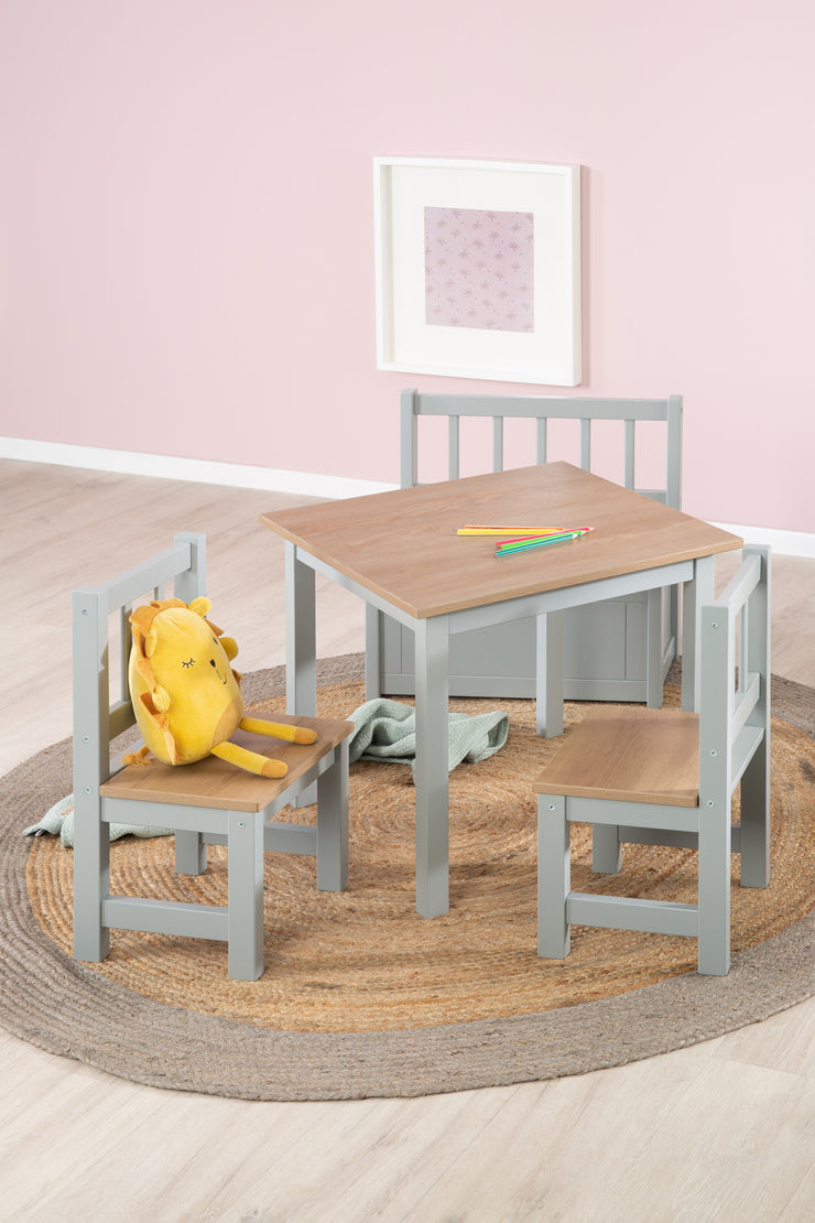 Children's Seating Set 'Woody' - 2 Chairs & 1 Table - Taupe Lacquered - Wood Decor