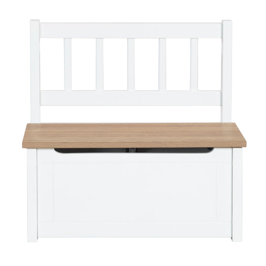 Banco de juguetes para niños 'Woody' - caja de juguetes en madera natural/blanco - incluye freno de tapa