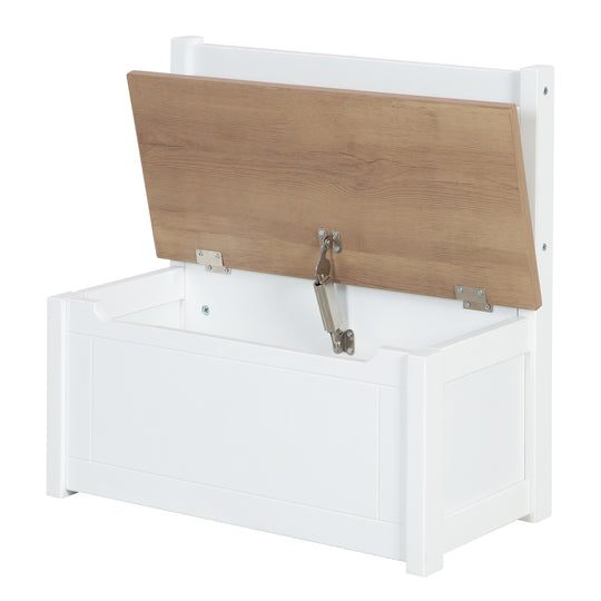 Banco de juguetes para niños 'Woody' - caja de juguetes en madera natural/blanco - incluye freno de tapa