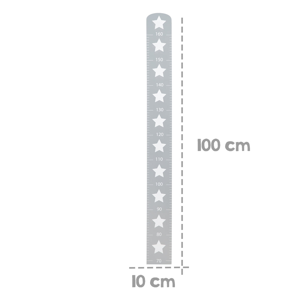 Growth Chart 'Little Stars' with Star Motif, Scale up to 160 cm, Wooden Measuring Bar, Grey