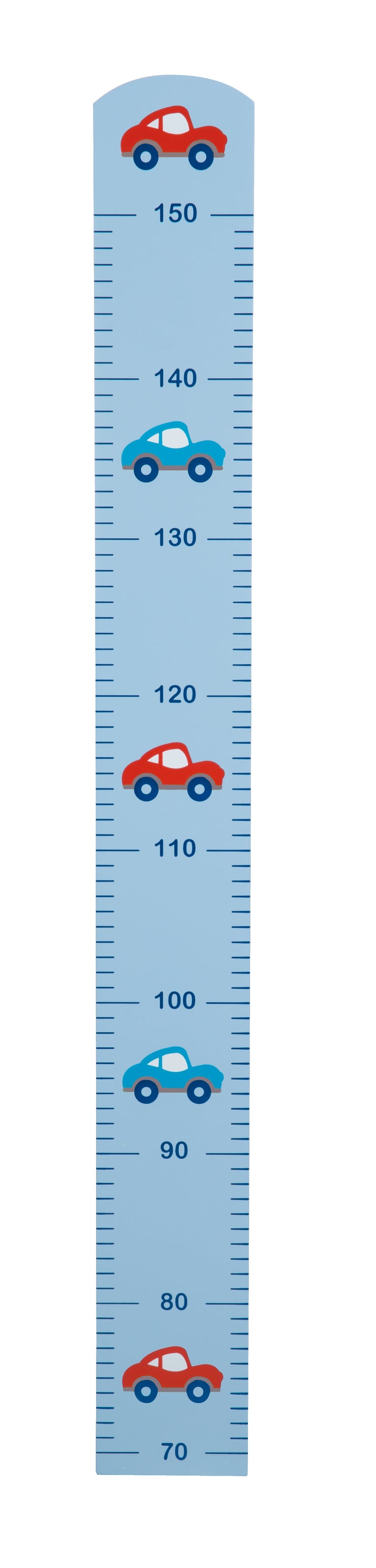 Toise "Rennfahrer" avec un motif automobile, jusqu'à 150 cm pour enfant, bois bleu laqué