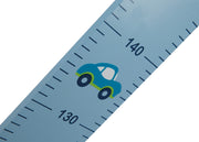 Growth ruler 'Rennfahrer' with car motif, scale up to 150 cm for children, wood, painted blue