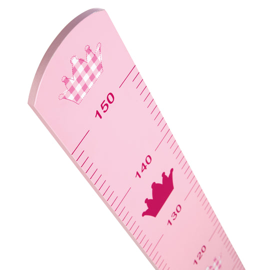 Height Chart 'Crown' with Fairy Tale Motif, Scale up to 150 cm for Children, Wood, Pink Painted
