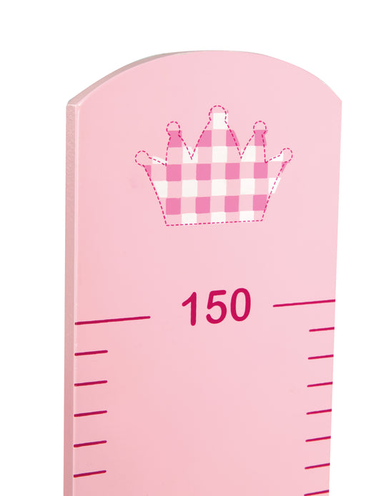 Height Chart 'Crown' with Fairy Tale Motif, Scale up to 150 cm for Children, Wood, Pink Painted