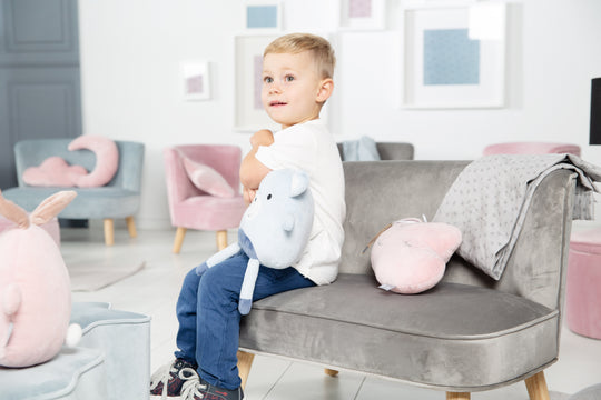 Sofá infantil 'Lil Sofa', cómodo sofá, patas de madera, tela de terciopelo gris