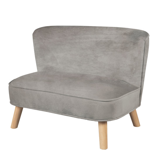 Sofá infantil 'Lil Sofa', cómodo sofá, patas de madera, tela de terciopelo gris