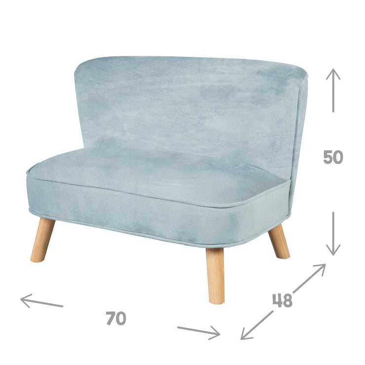 Children's sofa 'Lil Sofa', comfortable children's couch with sturdy wooden feet and velvet fabric in sky / light blue