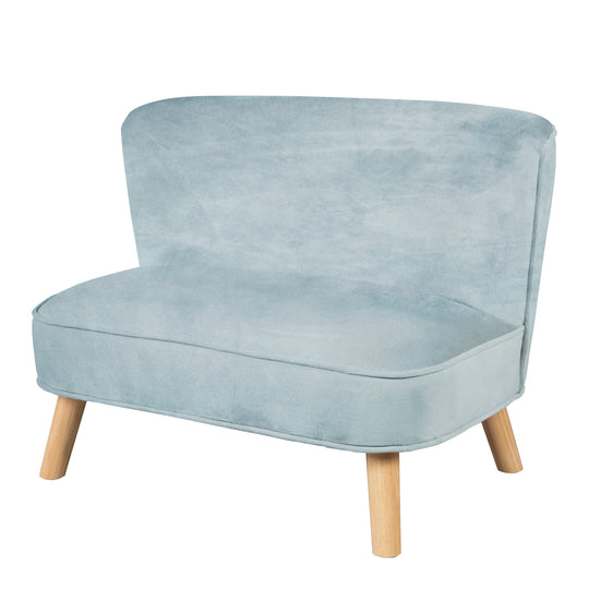 Sofá infantil 'Lil Sofa', cómodo sofá con patas de madera y tela de terciopelo en Azul Claro