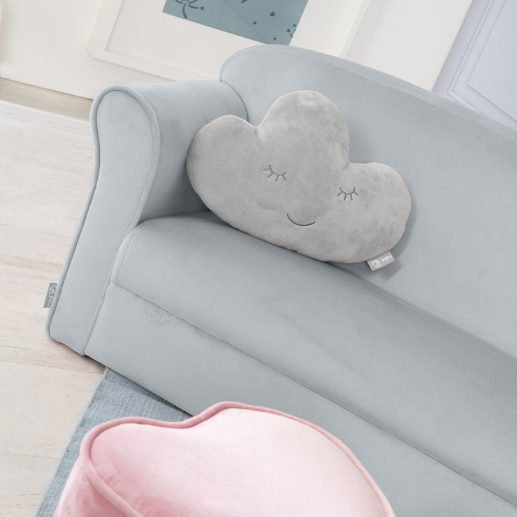 Sofá infantil 'Lil Sofa' cubierto con apoyabrazos, cómodo sofá para niños con tejido de terciopelo gris plateado