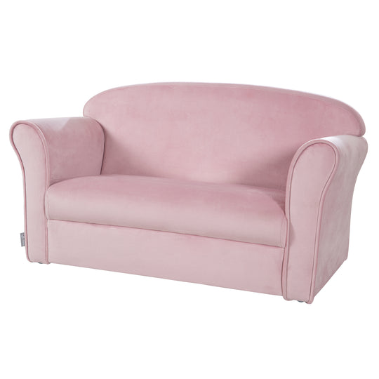 Sofá infantil 'Lil Sofa' con reposabrazos, cómodo con terciopelo rosa