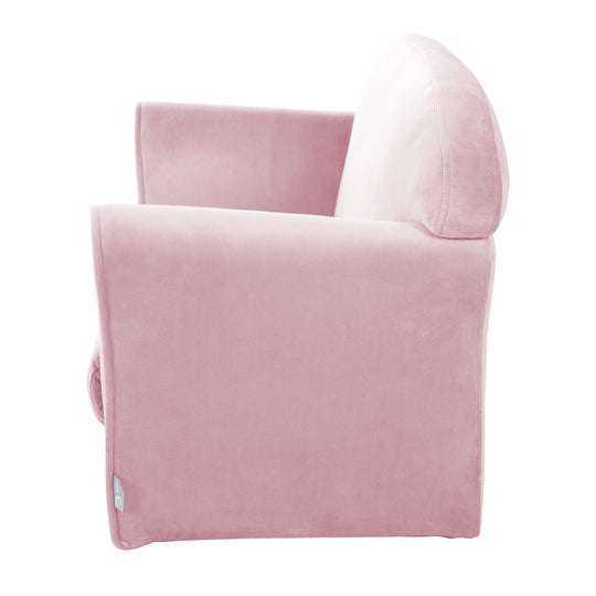 Sofá infantil 'Lil Sofa' con reposabrazos, cómodo con terciopelo rosa