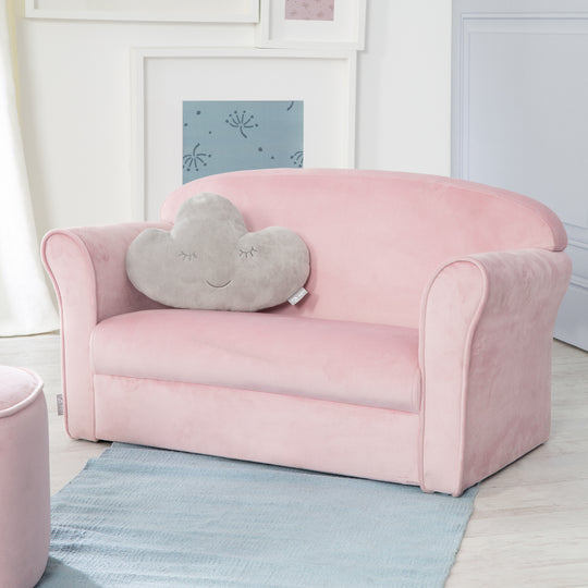 Sofá infantil 'Lil Sofa' con reposabrazos, cómodo con terciopelo rosa