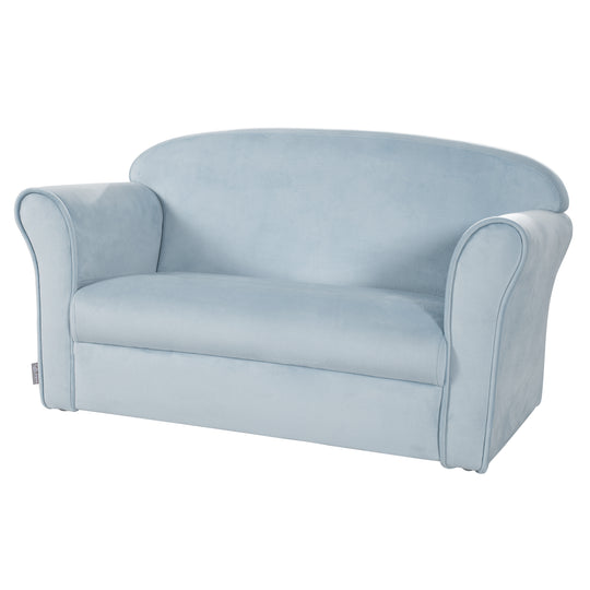 Sofá infantil 'Lil Sofa' con reposabrazos, cómodo con terciopelo azul claro