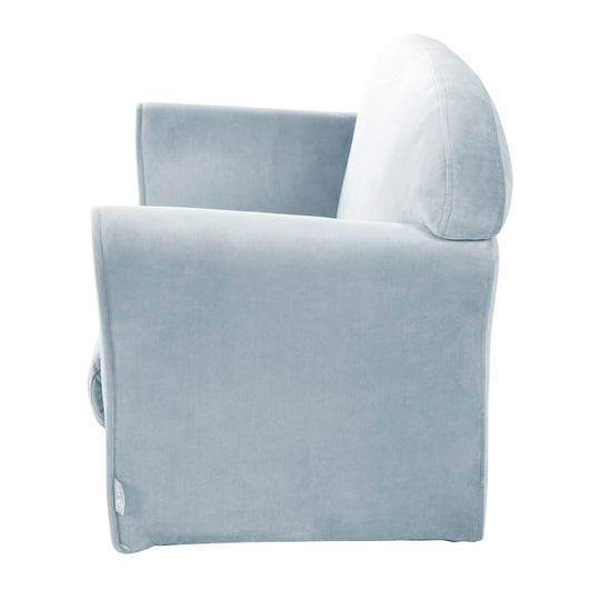 Sofá infantil 'Lil Sofa' con reposabrazos, cómodo con terciopelo azul claro