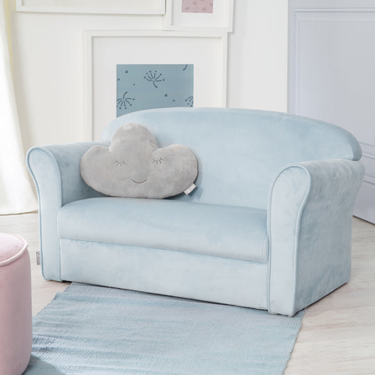 Sofá infantil 'Lil Sofa' con reposabrazos, cómodo con terciopelo azul claro