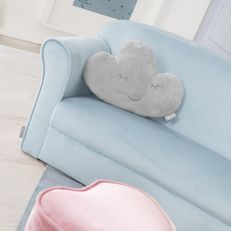 Sofá infantil 'Lil Sofa' con reposabrazos, cómodo sofá infantil tapizado con terciopelo celeste