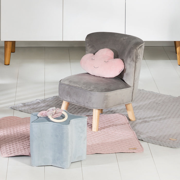 Poltrona per bambini "Lil Sofa", comoda poltrona con robusti piedini in legno e velluto grigio